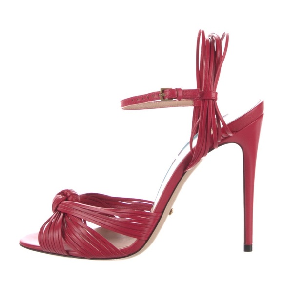 RARE Gucci Allie Pink/Red Leather Strappy Heels 37.5 - Picture 1 of 5